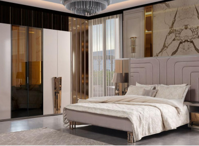 Set of 3: Beige Wood Modern Luxury Bedroom Set with Double Bed
